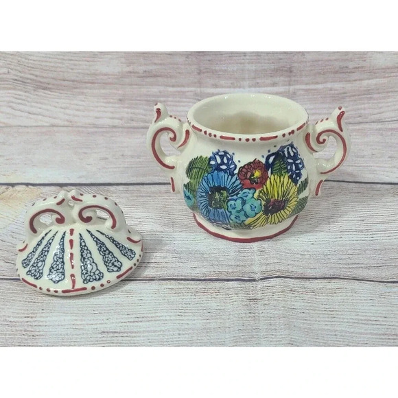 Anthropologie Bird Floral Sugar Bowl and Lid Microwave Dishwasher Safe - Picture 3 of 4